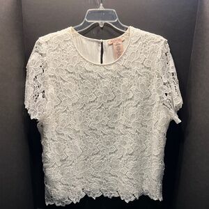 Philosophy Crochet Knit Short Sleeve White Blouse size XXLarge Lined